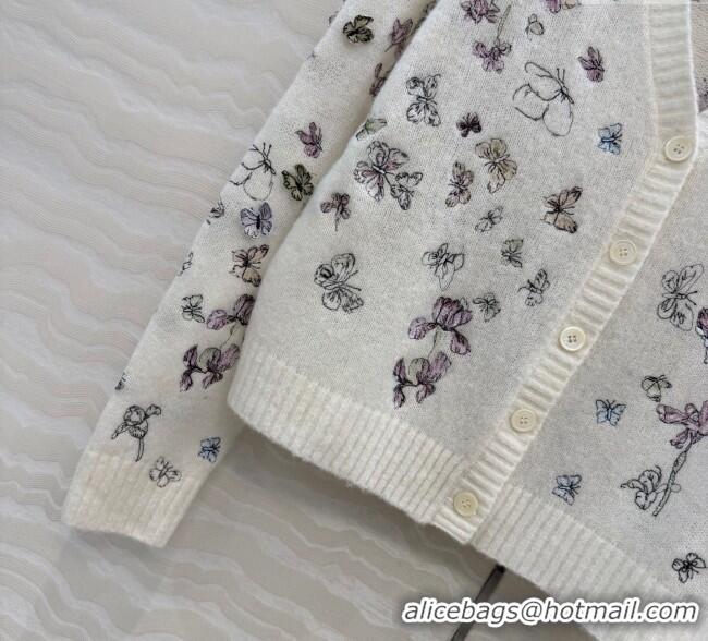 Luxury Cheap Dior Embroidered Alpaca Cardigan DR120277 White 2025