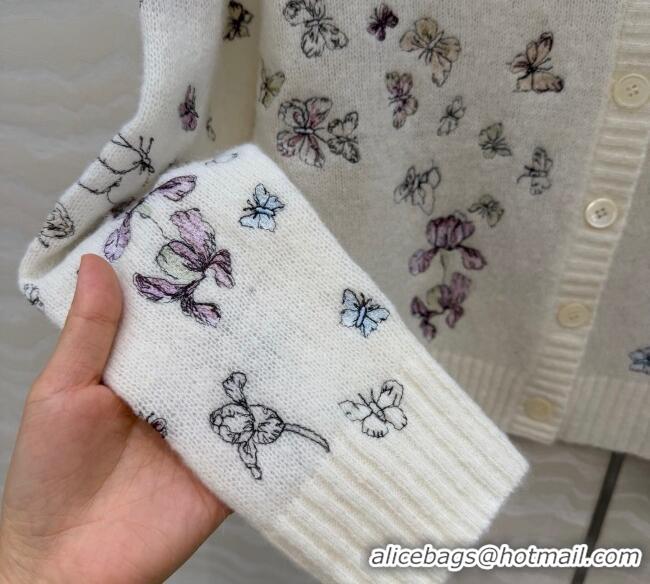 Luxury Cheap Dior Embroidered Alpaca Cardigan DR120277 White 2025