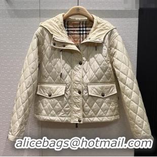 Promotional Burberry Cropped Quilted Nylon Hooded Jacket B112707 Beige 2025
