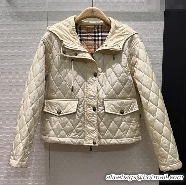 Promotional Burberry Cropped Quilted Nylon Hooded Jacket B112707 Beige 2025