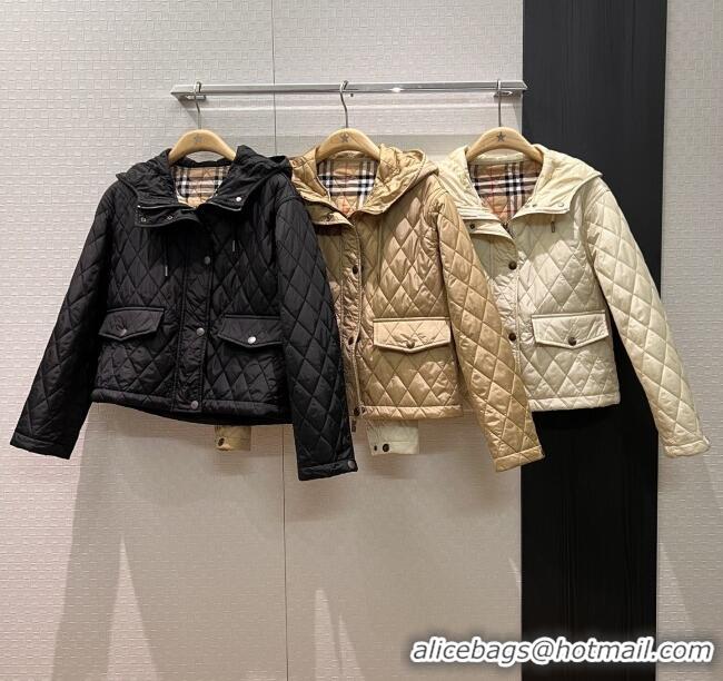Promotional Burberry Cropped Quilted Nylon Hooded Jacket B112707 Beige 2025
