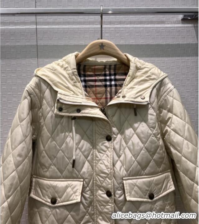 Promotional Burberry Cropped Quilted Nylon Hooded Jacket B112707 Beige 2025