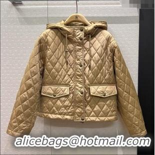 Famous Brand Burberry Cropped Quilted Nylon Hooded Jacket B112708 Brown 2025
