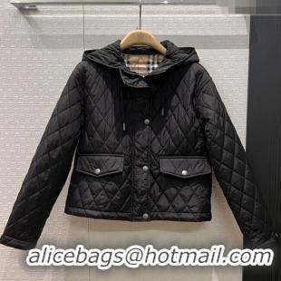 Top Design Burberry Cropped Quilted Nylon Hooded Jacket B112709 Black 2025