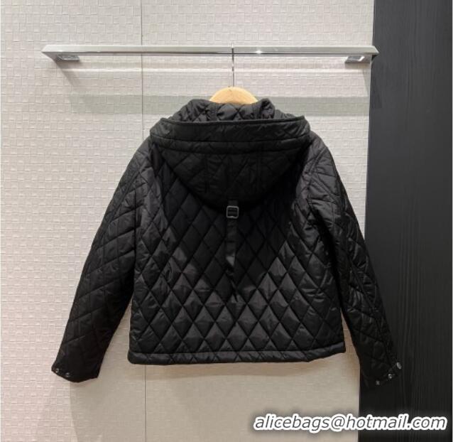 Top Design Burberry Cropped Quilted Nylon Hooded Jacket B112709 Black 2025