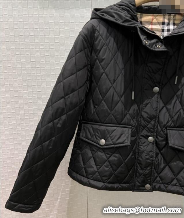 Top Design Burberry Cropped Quilted Nylon Hooded Jacket B112709 Black 2025