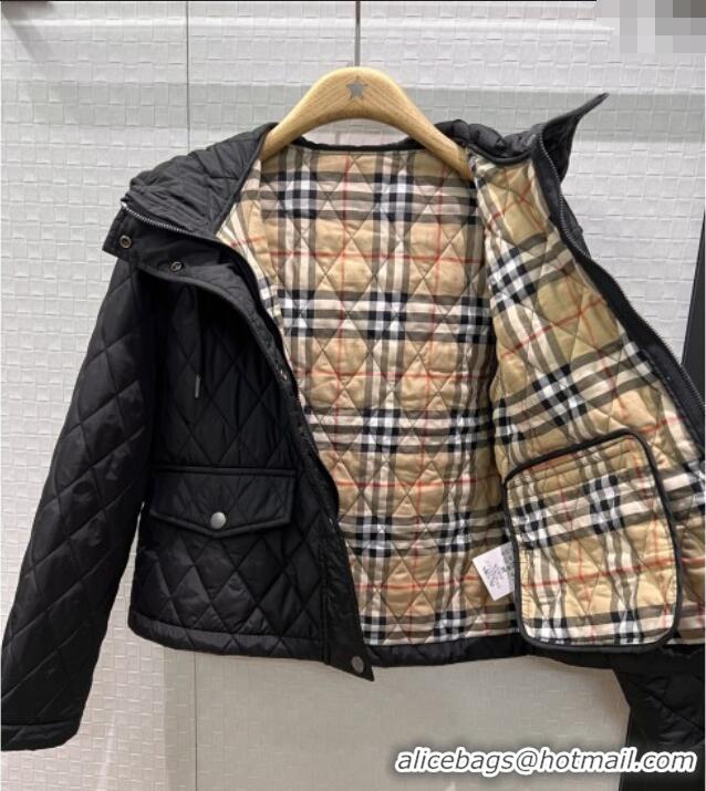 Top Design Burberry Cropped Quilted Nylon Hooded Jacket B112709 Black 2025
