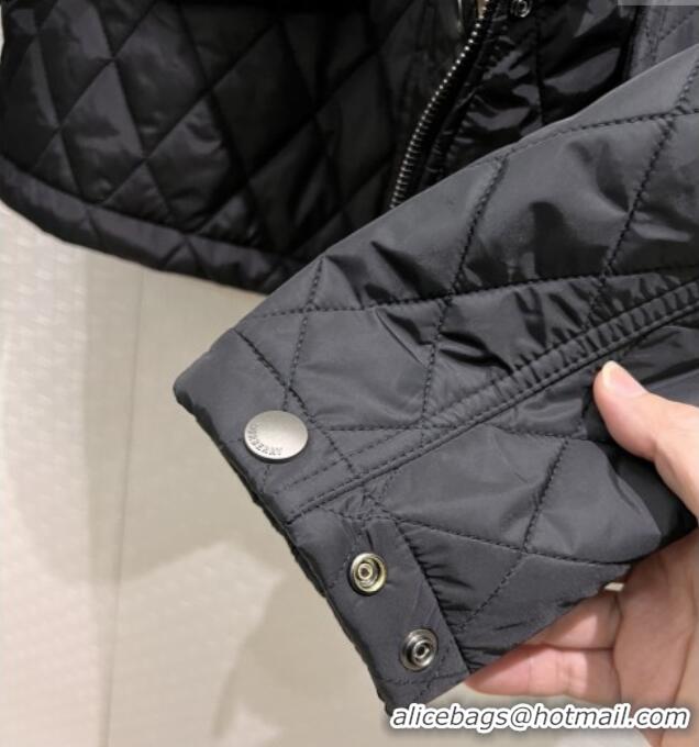 Top Design Burberry Cropped Quilted Nylon Hooded Jacket B112709 Black 2025