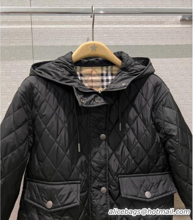 Top Design Burberry Cropped Quilted Nylon Hooded Jacket B112709 Black 2025