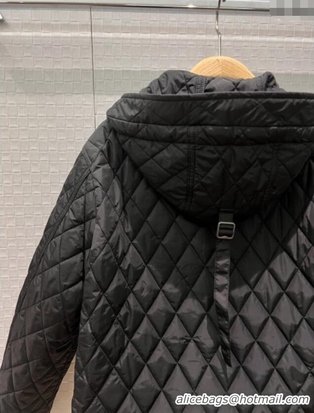 Top Design Burberry Cropped Quilted Nylon Hooded Jacket B112709 Black 2025