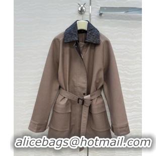 Grade Promotional Bottega Veneta Wool Blend and Lambskin Leather Coat BV120101 Brown 2025