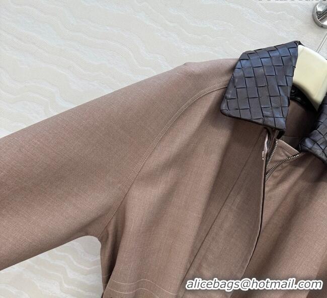 Grade Promotional Bottega Veneta Wool Blend and Lambskin Leather Coat BV120101 Brown 2025