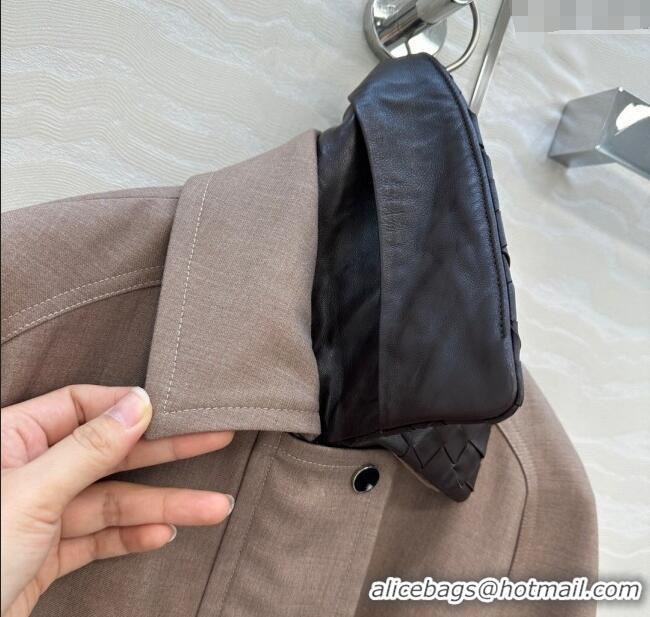 Grade Promotional Bottega Veneta Wool Blend and Lambskin Leather Coat BV120101 Brown 2025