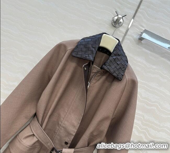Grade Promotional Bottega Veneta Wool Blend and Lambskin Leather Coat BV120101 Brown 2025