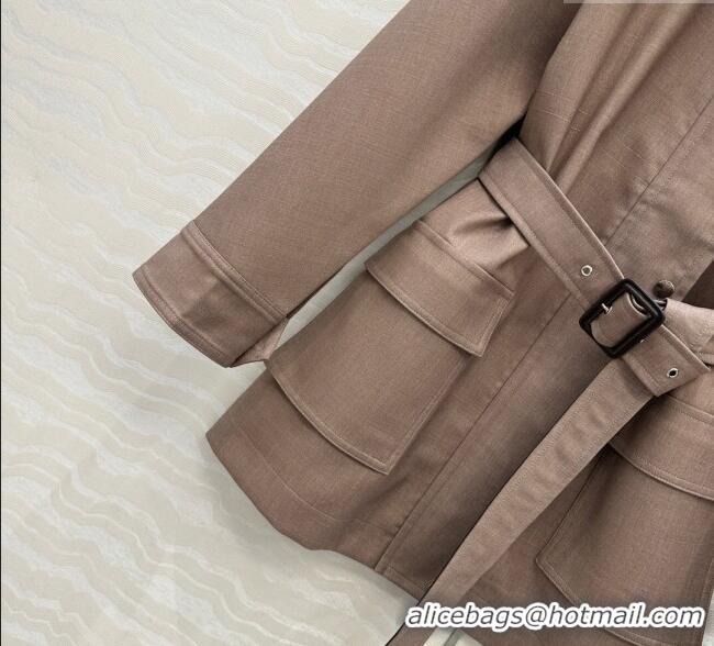 Grade Promotional Bottega Veneta Wool Blend and Lambskin Leather Coat BV120101 Brown 2025