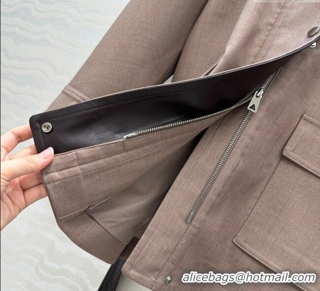 Grade Promotional Bottega Veneta Wool Blend and Lambskin Leather Coat BV120101 Brown 2025