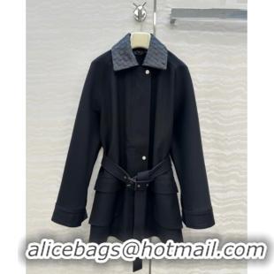 Buy Fashionable Bottega Veneta Wool Blend and Lambskin Leather Coat BV120101 Black 2025