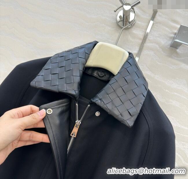 Buy Fashionable Bottega Veneta Wool Blend and Lambskin Leather Coat BV120101 Black 2025