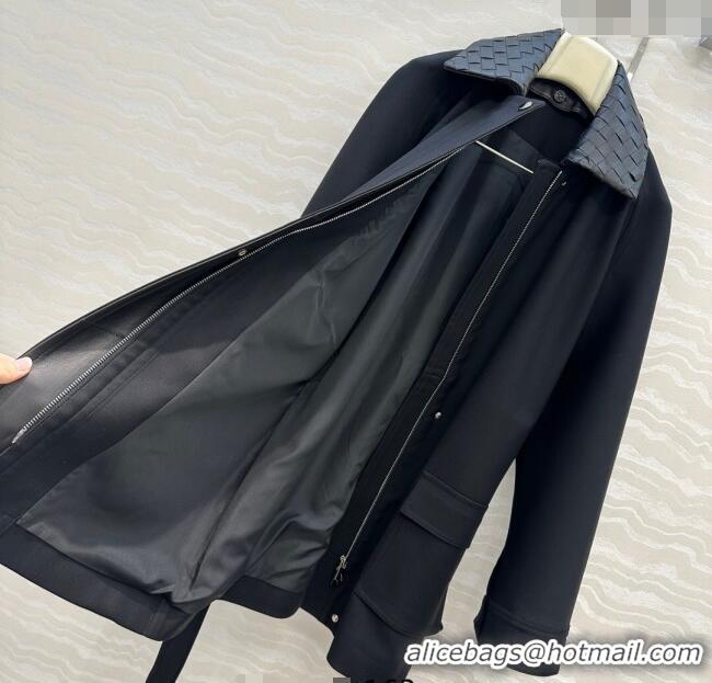 Buy Fashionable Bottega Veneta Wool Blend and Lambskin Leather Coat BV120101 Black 2025