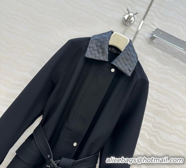 Buy Fashionable Bottega Veneta Wool Blend and Lambskin Leather Coat BV120101 Black 2025