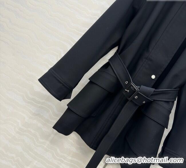 Buy Fashionable Bottega Veneta Wool Blend and Lambskin Leather Coat BV120101 Black 2025