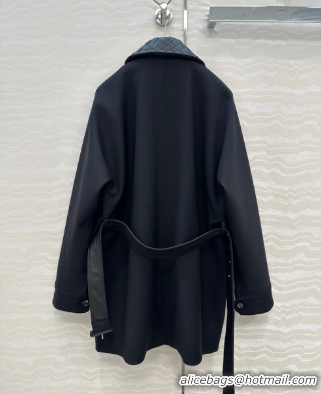 Buy Fashionable Bottega Veneta Wool Blend and Lambskin Leather Coat BV120101 Black 2025
