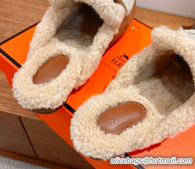 Perfect Hermes Oz Flat Loafers in Suede and Shearling with Kelly Buckle Dark Brown 1023011