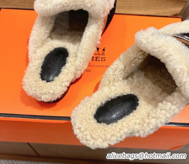 Low Price Hermes Oz Flat Loafers in Suede and Shearling with Kelly Buckle Black 1023012