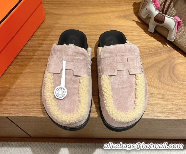 Duplicate Hermes Go Flat Loafers in Suede and Wool with H Strap Purple 1023019