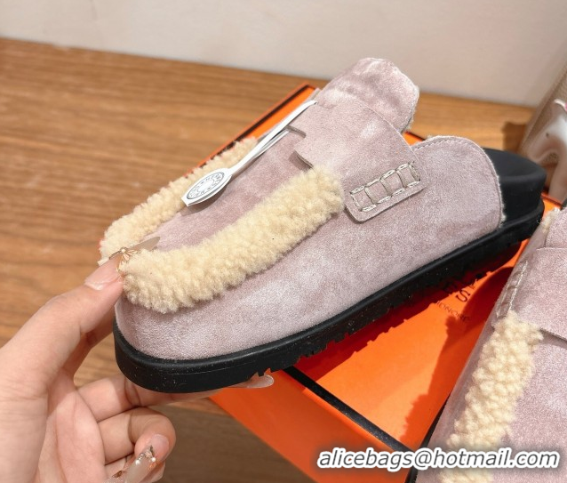 Duplicate Hermes Go Flat Loafers in Suede and Wool with H Strap Purple 1023019