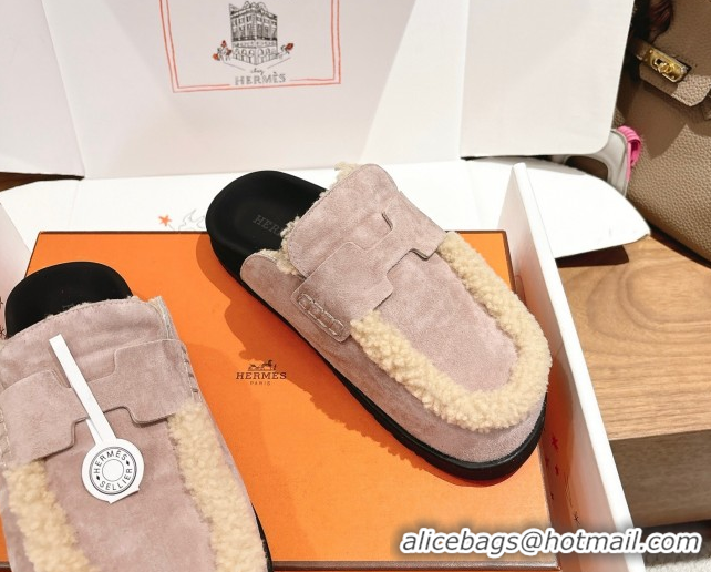 Duplicate Hermes Go Flat Loafers in Suede and Wool with H Strap Purple 1023019