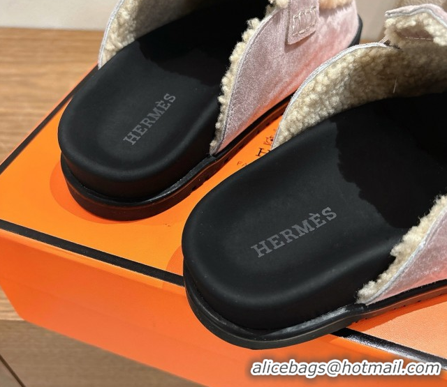 Duplicate Hermes Go Flat Loafers in Suede and Wool with H Strap Purple 1023019