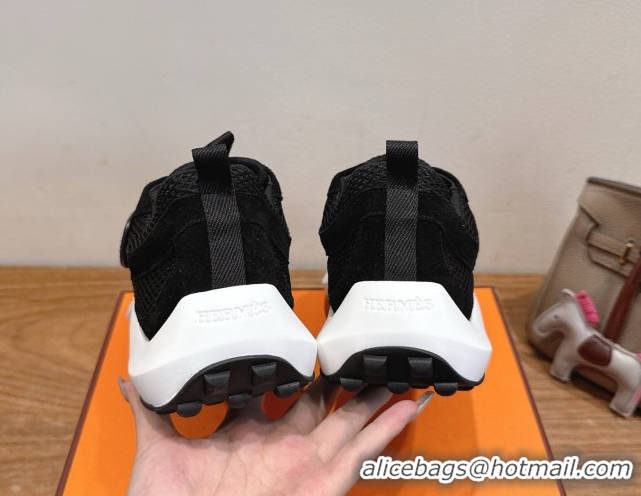 Top Grade Hermes Loop Sneakers in Suede and Knit Mesh with Strap Black 1023021