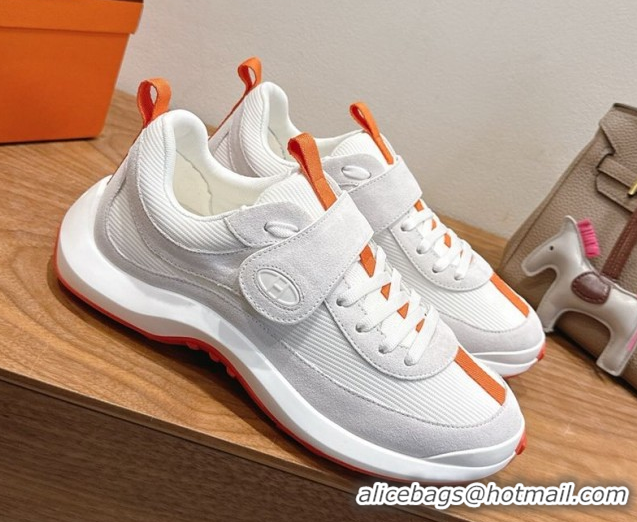 Durable Hermes Loop Sneakers in Suede and Knit Mesh with Strap White3 1023025