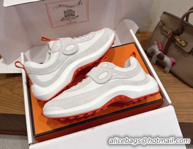 Durable Hermes Loop Sneakers in Suede and Knit Mesh with Strap White3 1023025