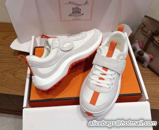 Durable Hermes Loop Sneakers in Suede and Knit Mesh with Strap White3 1023025