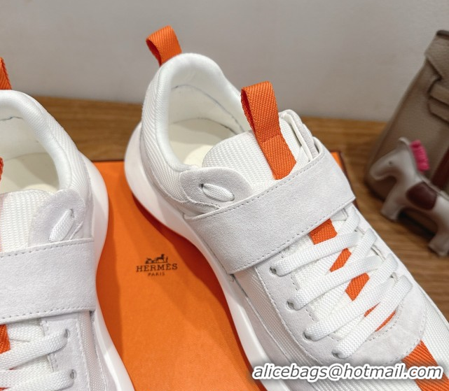 Durable Hermes Loop Sneakers in Suede and Knit Mesh with Strap White3 1023025