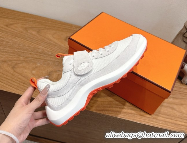 Durable Hermes Loop Sneakers in Suede and Knit Mesh with Strap White3 1023025