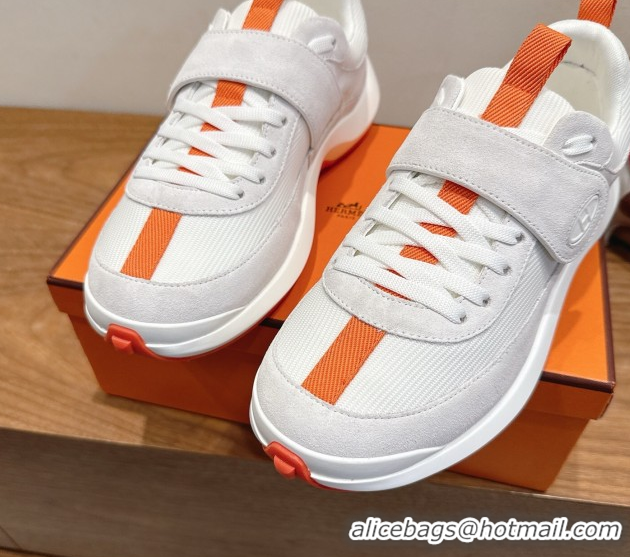 Durable Hermes Loop Sneakers in Suede and Knit Mesh with Strap White3 1023025
