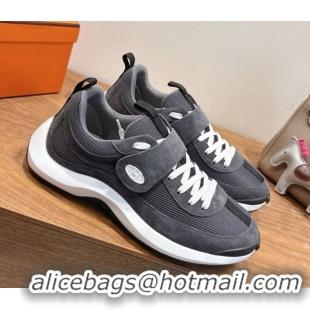 Best Product Hermes Loop Sneakers in Suede and Knit Mesh with Strap Dark Grey 1023026