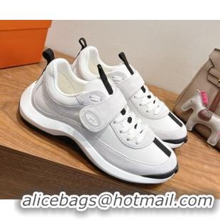 Pretty Style Hermes Loop Sneakers in Suede and Knit Mesh with Strap White4 1023027
