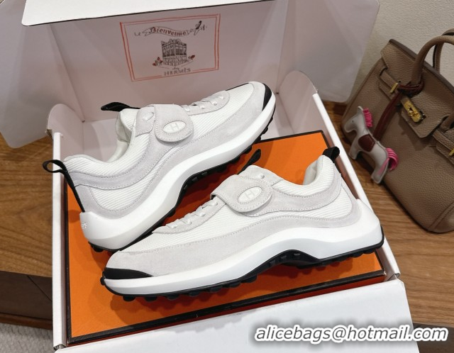 Pretty Style Hermes Loop Sneakers in Suede and Knit Mesh with Strap White4 1023027