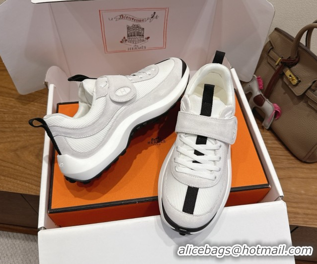 Pretty Style Hermes Loop Sneakers in Suede and Knit Mesh with Strap White4 1023027