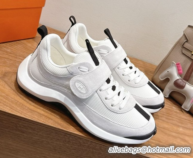 Pretty Style Hermes Loop Sneakers in Suede and Knit Mesh with Strap White4 1023027