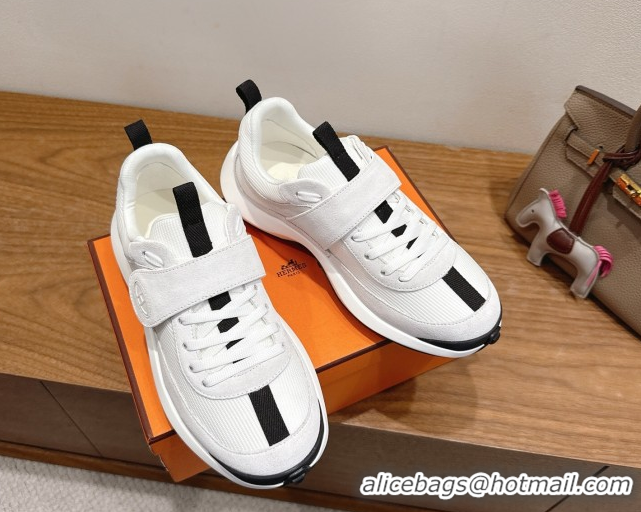 Pretty Style Hermes Loop Sneakers in Suede and Knit Mesh with Strap White4 1023027