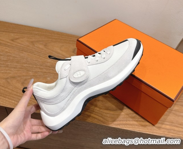 Pretty Style Hermes Loop Sneakers in Suede and Knit Mesh with Strap White4 1023027