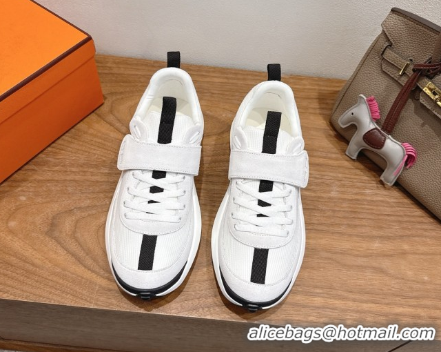 Pretty Style Hermes Loop Sneakers in Suede and Knit Mesh with Strap White4 1023027
