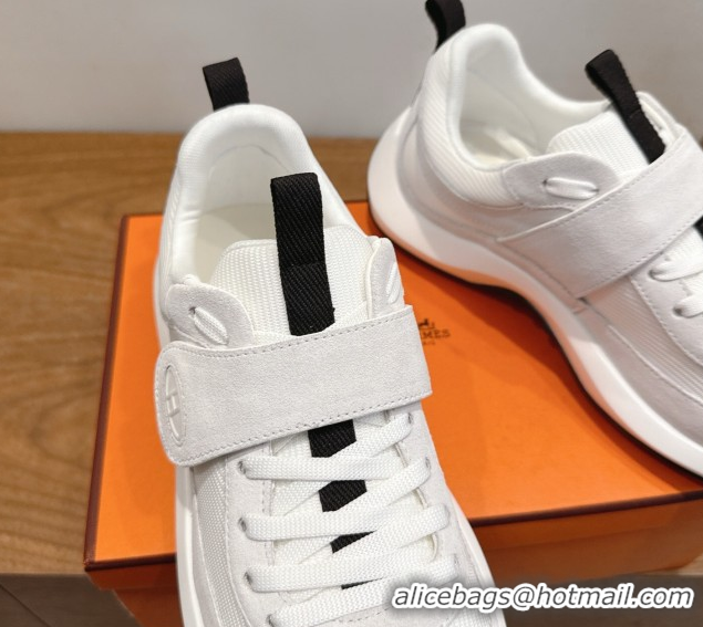 Pretty Style Hermes Loop Sneakers in Suede and Knit Mesh with Strap White4 1023027