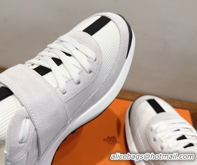 Pretty Style Hermes Loop Sneakers in Suede and Knit Mesh with Strap White4 1023027