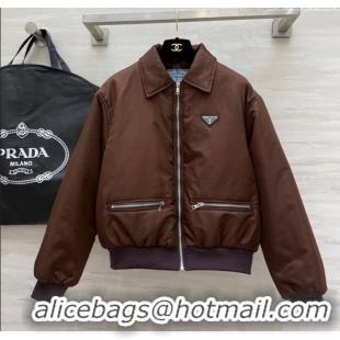 New Fashion Prada Nylon Short Jacket PR120102 Brown 2025